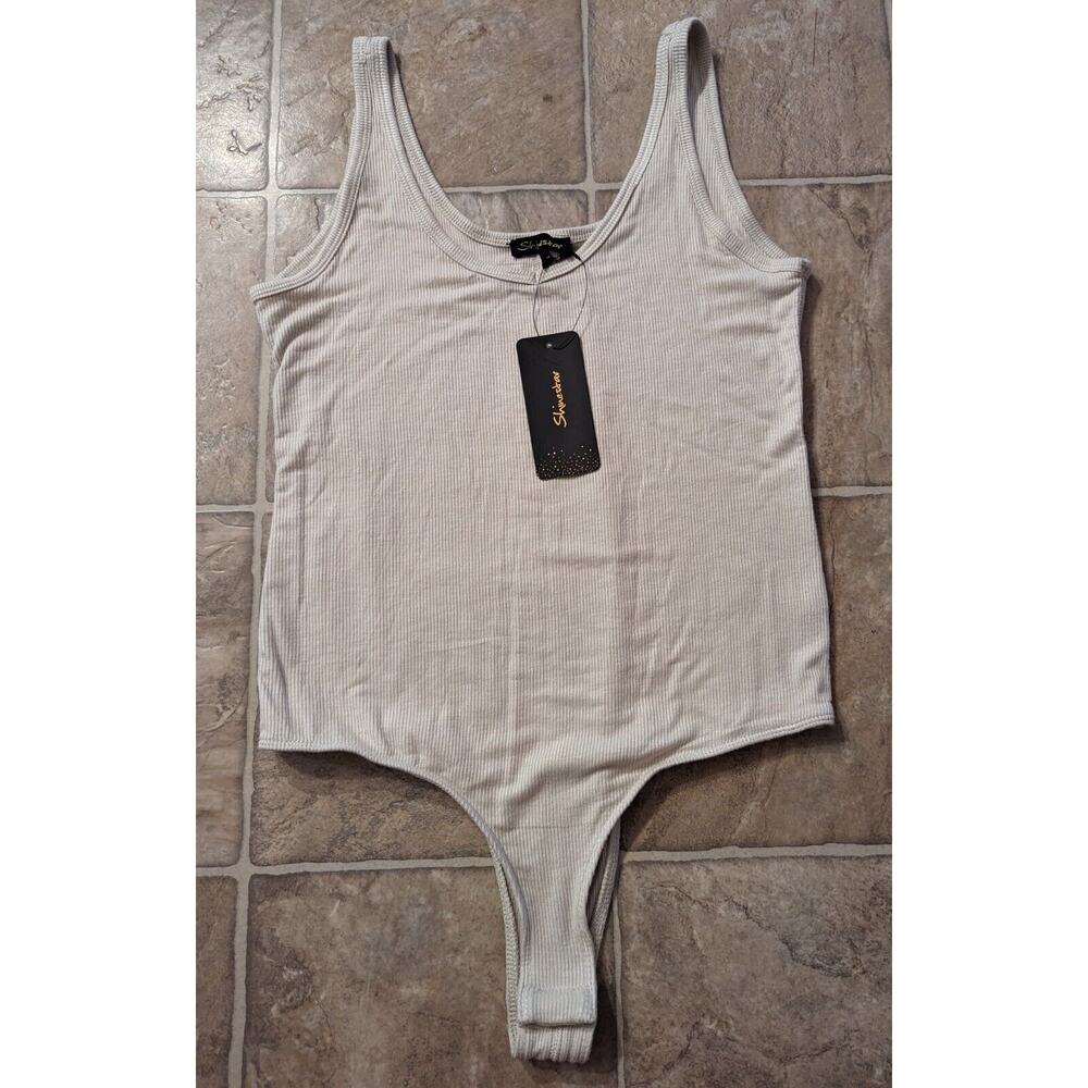 New Shinestar sz L Bodysuit knit ribbed tank top snaps 4811